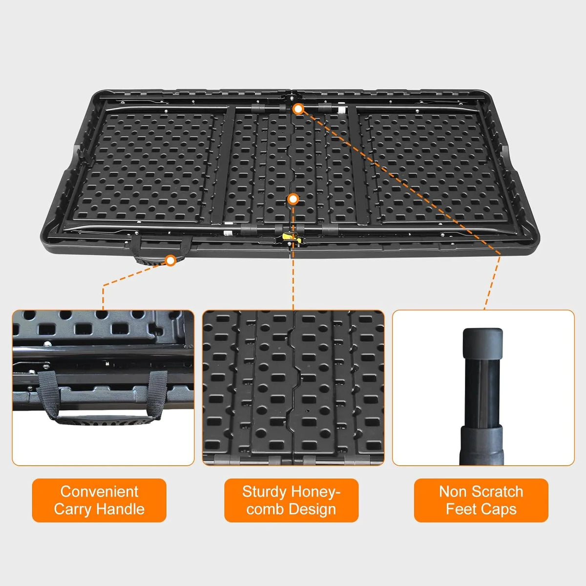Folding Table with Carry Handle, Portable Fold-in-Half Plastic Table, Rectangle Foldable Table for Indoor