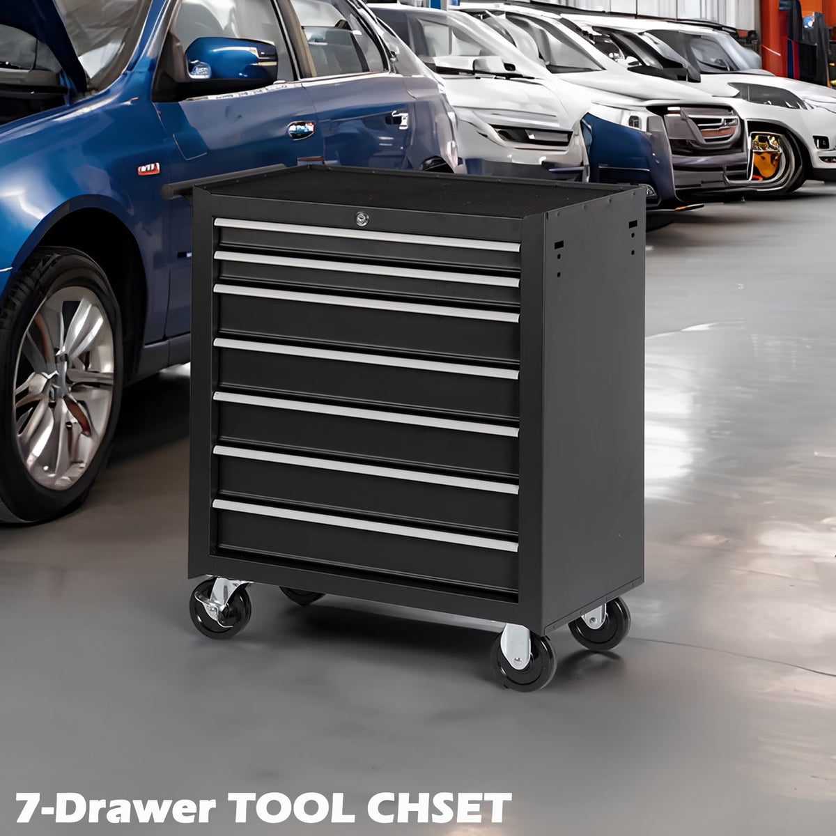 Seizeen Rolling Tool Chest on Wheels, Metal Tool Cart Toolbox Storage Cabinet Organizer W/ 7 Drawers, Red