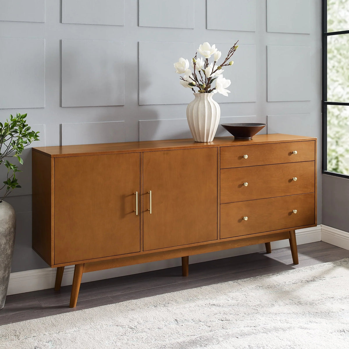 Mid Century Modern 3-Drawer and 2-Door Acorn Sideboard