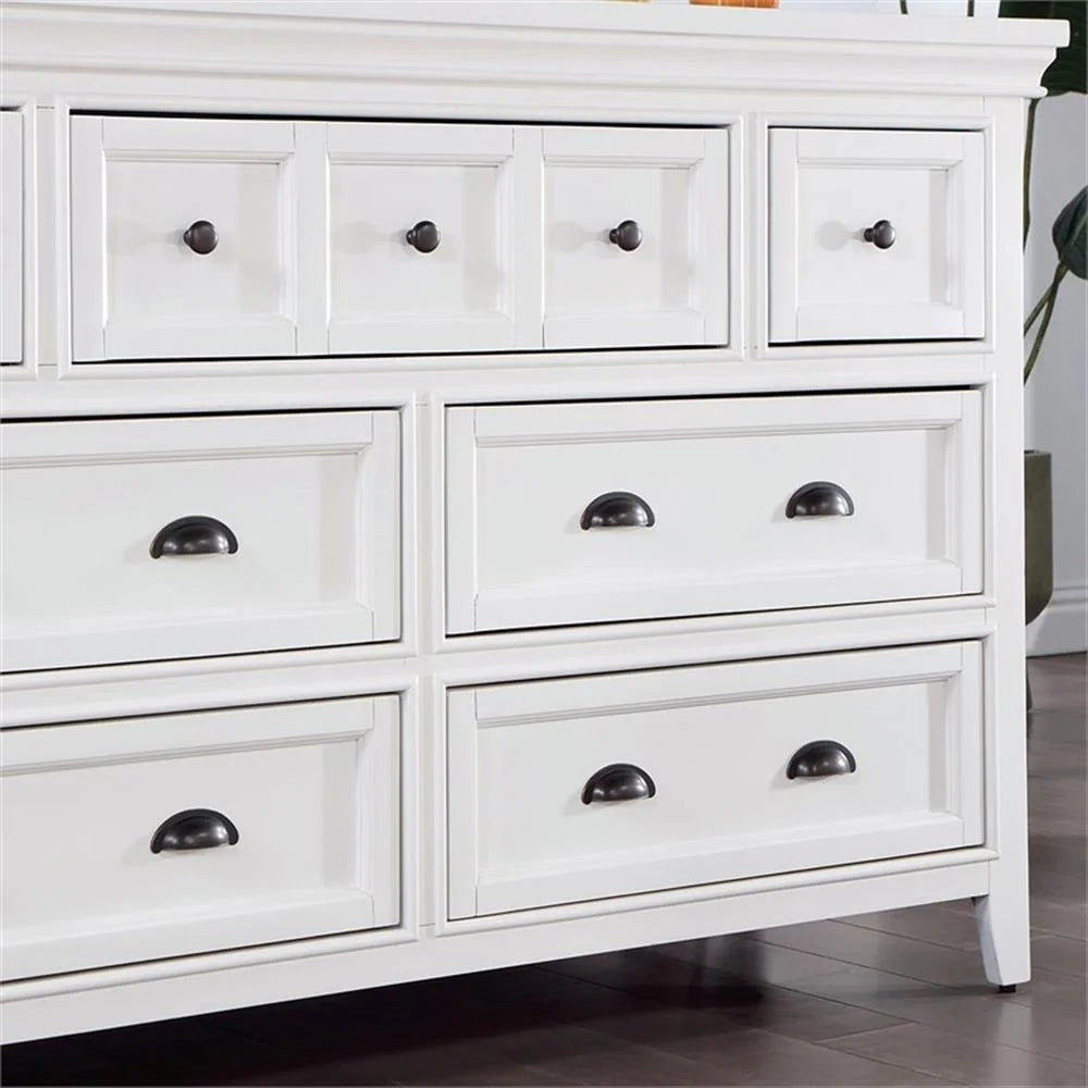 FOA Ender 5pc White Wood Bedroom Set - Full + 2 Nightstands + Dresser + Mirror