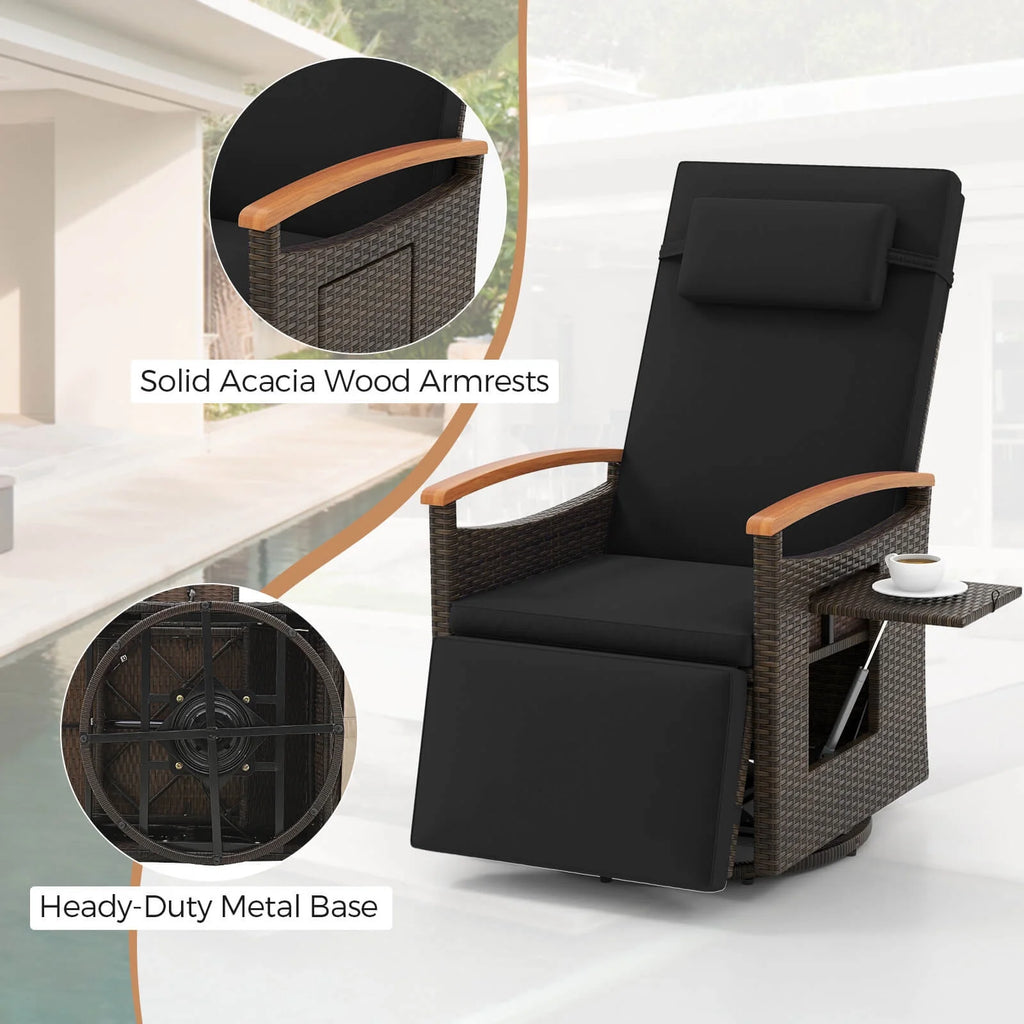Costway Outdoor 360�� Swivel Rattan Recliner Chair Patio Wicker Chaise Lounge Chair Beige