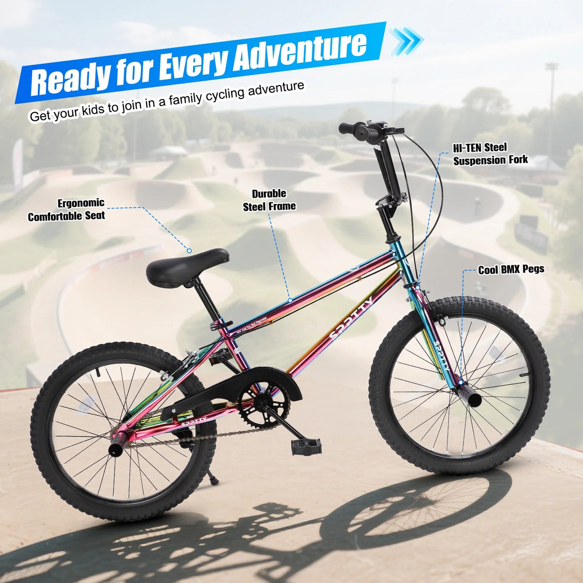 SPPTTY 20" Freestyle BMX Bike with 4 Pegs,Kids Bicycle for Teen Beginner, Age 7-14 Years,Multicolor