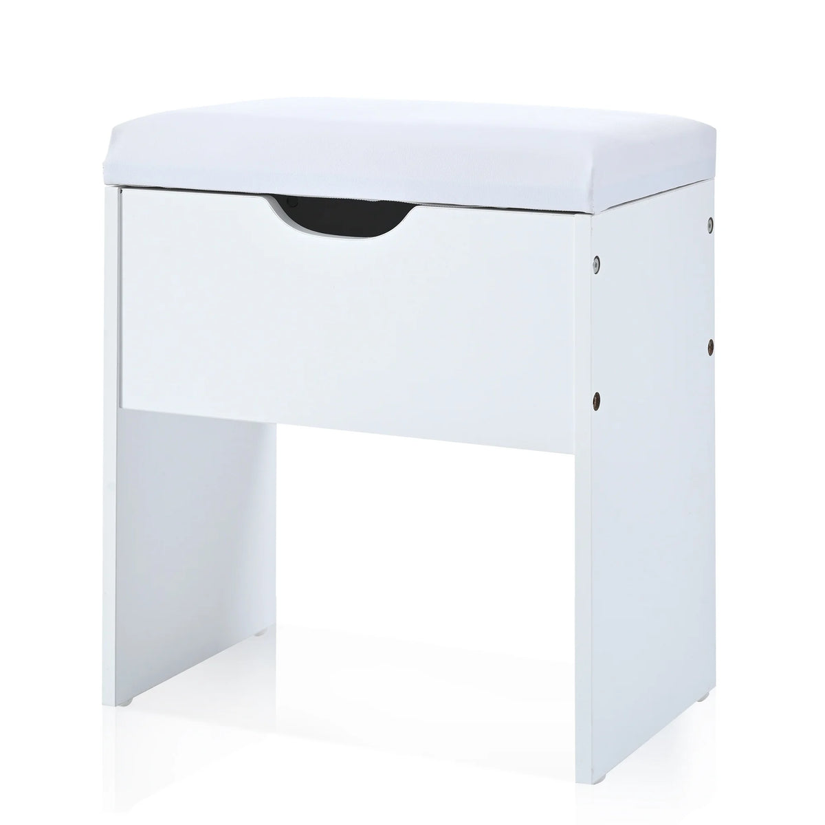 PORKISS Makeup Vanity with Mirror, Vanity Desk Set with 3 Colors Lights, Charging Station and Cushioned Storage Stool, Modern Dressing Table with 5 Drawers and 4 Cabinets for Bedroom, White