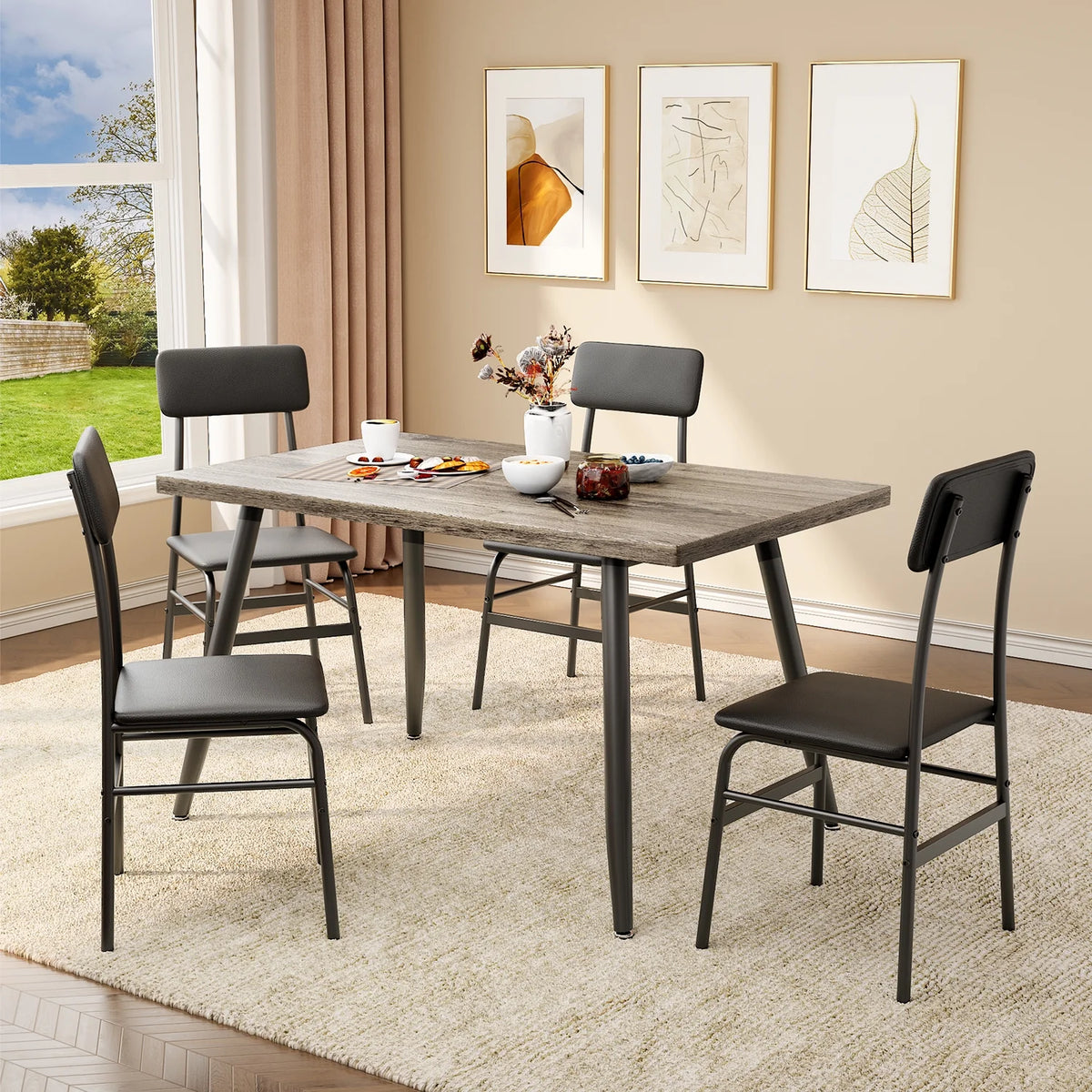 Dining Table Set for 4, Lofka 5 Piecs Kitchen Table and Chairs Set for Dining Room & Kitchen, Black
