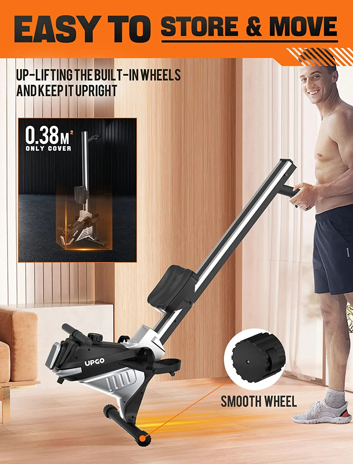 Upgo Rower Magnetic Rowing Machine for Home Use 300lbs Max Weight Indoor Rower with 8 Level Adjustable Quiet Magnetic Resistance and LCD Monitor