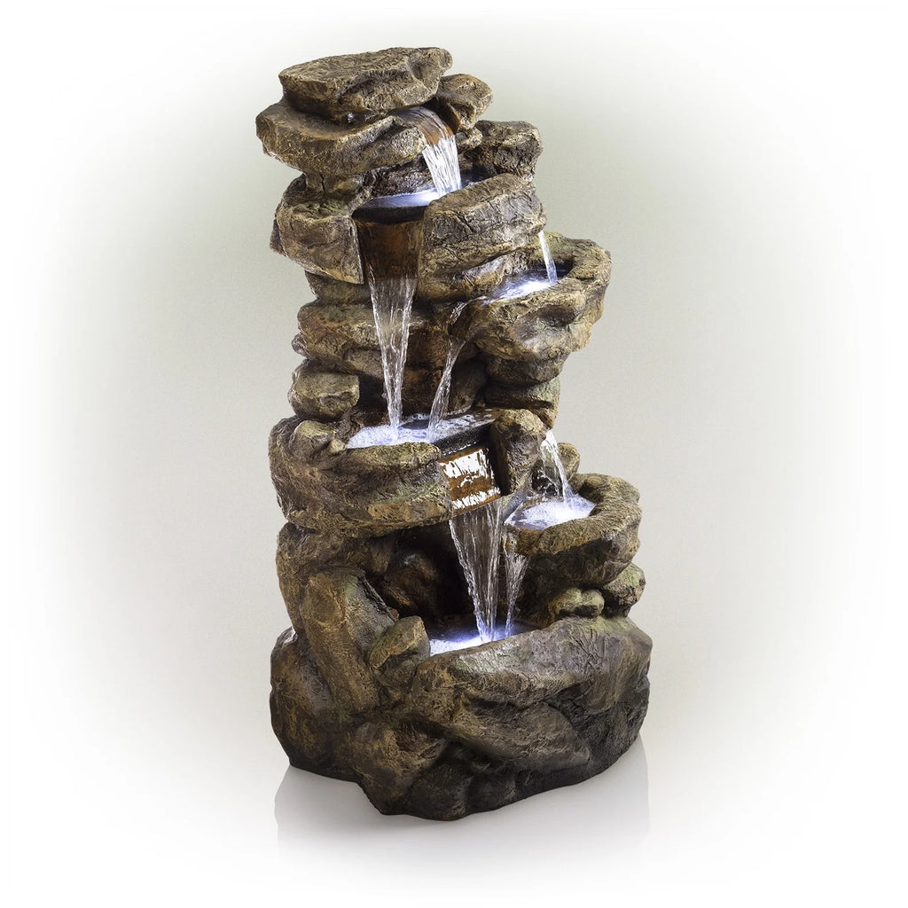 Alpine Corporation 6-Tier Amazonian Water Fountain with LED Lights