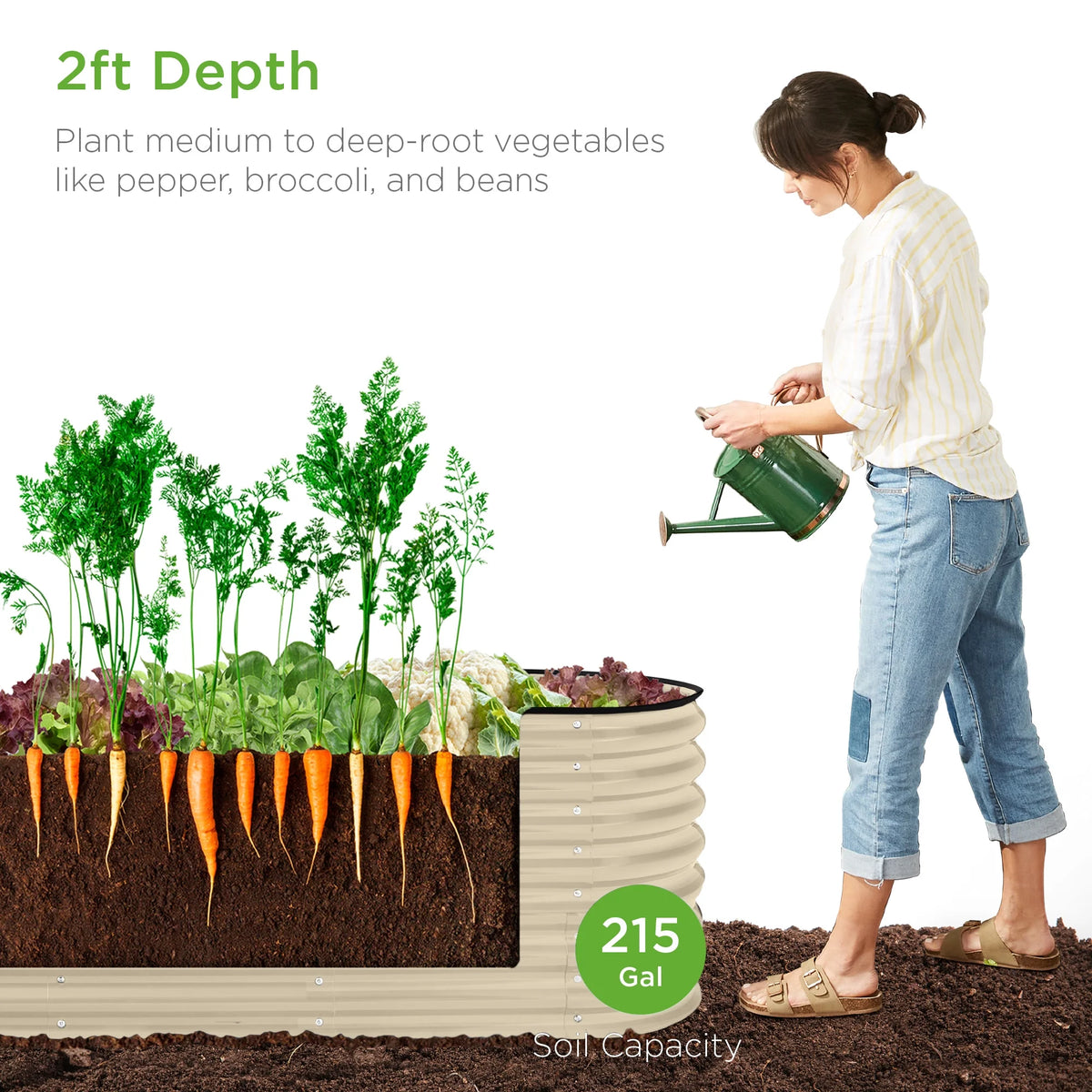 Best Choice Products 8x2x2ft Metal Raised Garden Bed, Oval Outdoor Planter Box w/ 4 Support Bars - Charcoal