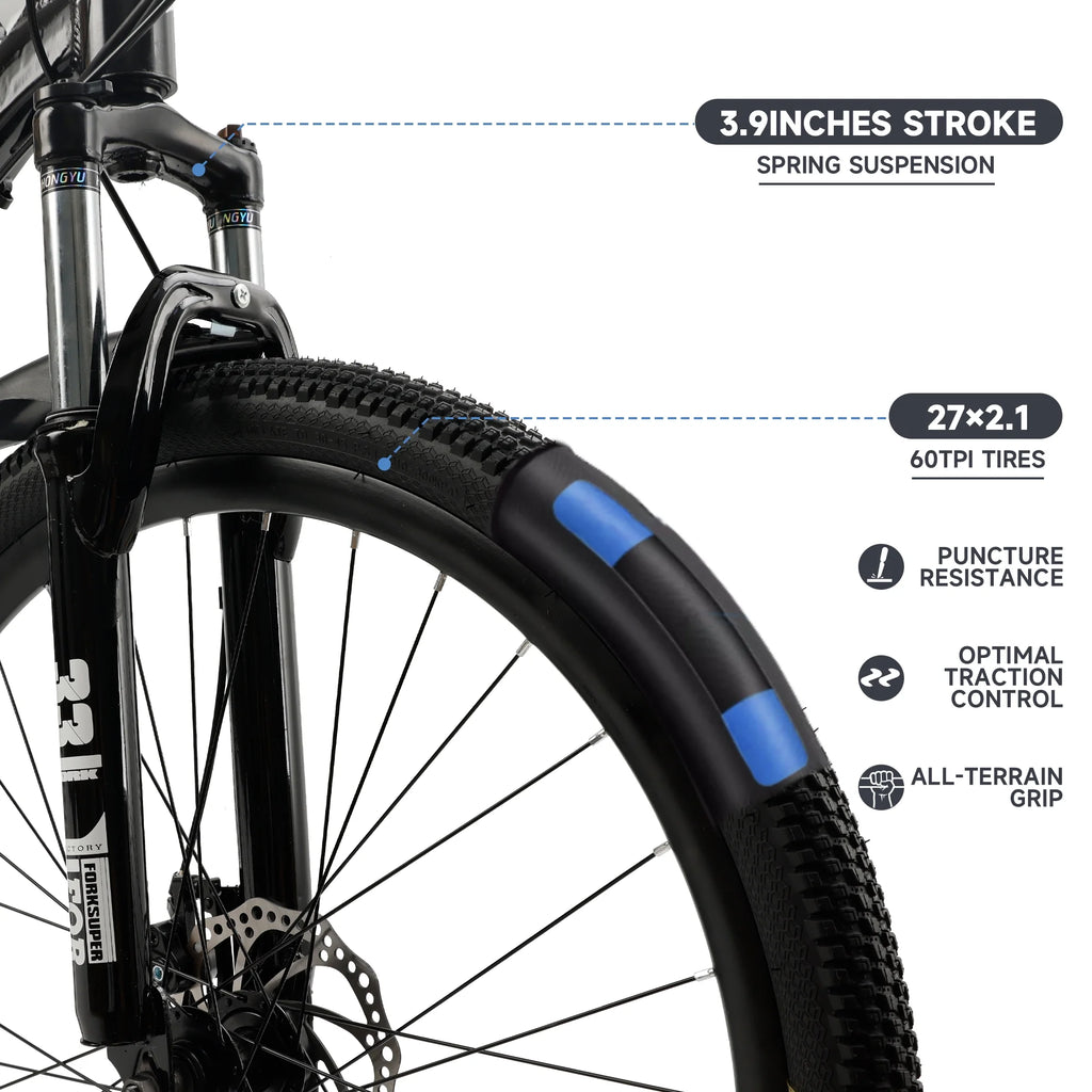 ARTUDATECH 27.5 Inch Mountain Bike, Shimano 21 Speed,  Dual Disc Brake Bike for Men Womens Adult, Full Suspension Bicycle