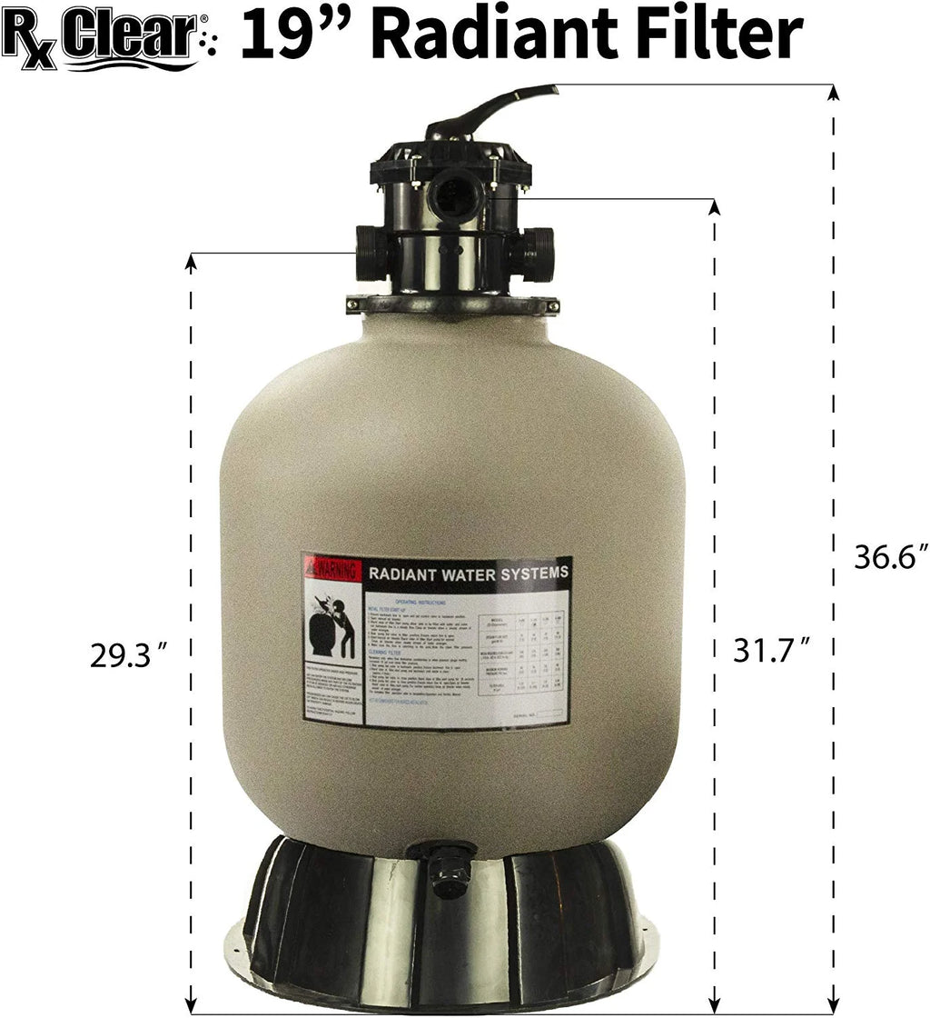 Rx Clear Radiant 22" Sand Filter with 6 Position Valve for Above-ground Swimming Pools