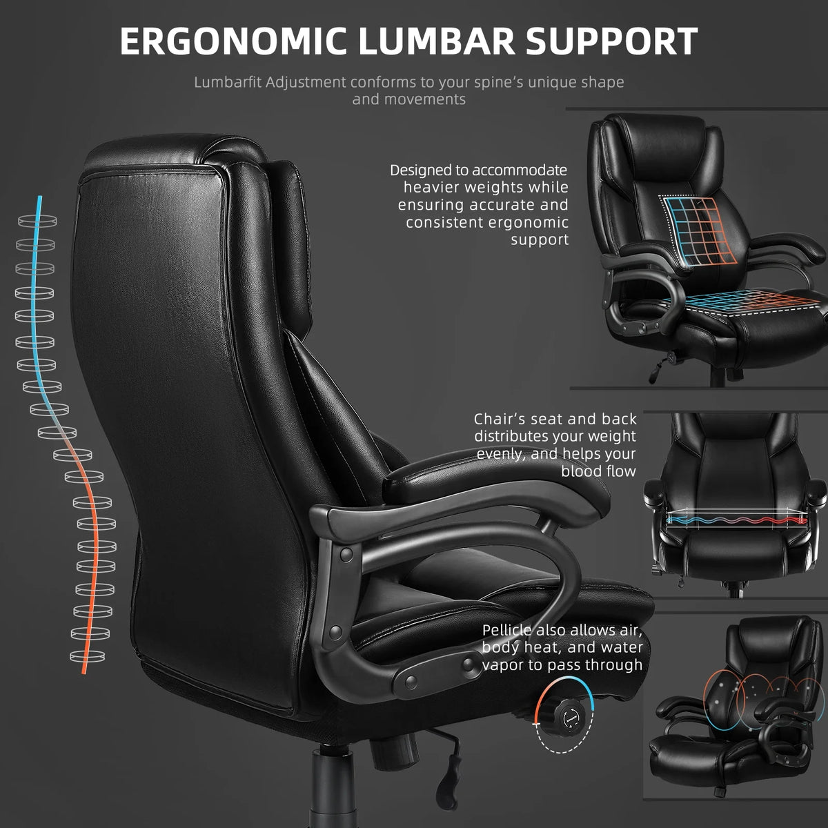Waleaf Heavy Duty Big and Tall Office Chair 500lbs with Adjustable Lumbar Support,High Back Office Chair for Adults
