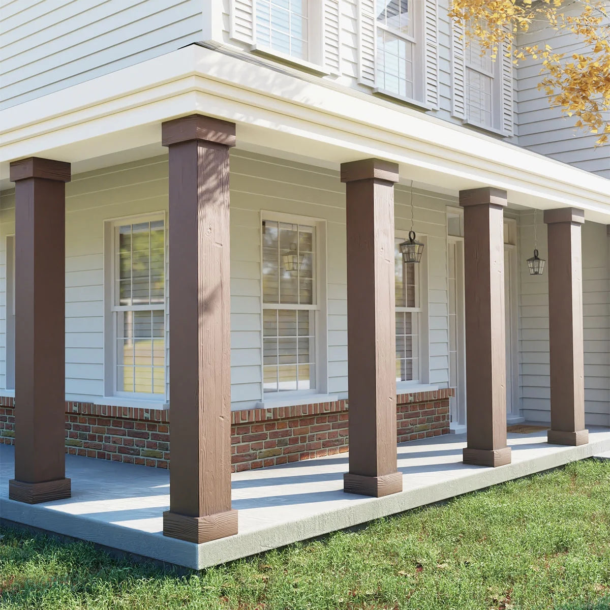 Ekena Millwork 18"W x 5'H Hand Hewn Endurathane Faux Wood Non-Tapered Square Column Wrap with Standard Capital & Base