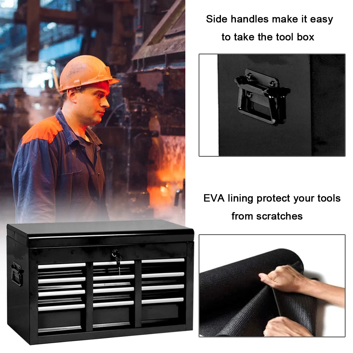 8-Drawer Tool Chest with Wheels, Tool Storage Cabinet and Tool Box, Lockable Rolling Tool Chest with Drawers, Toolbox Organizer for Garage Warehouse Workshop (Orange)