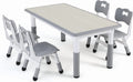 LAZY BUDDY Kids Table and 4 Chairs Set, Height Adjustable Toddler Desk with Graffiti Desktop, Kids Activity Table Set for Daycare, Home