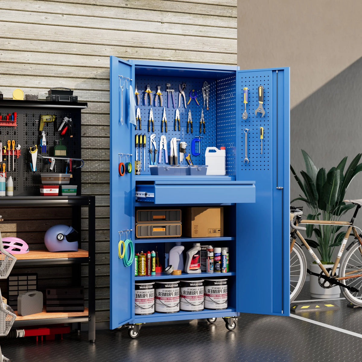 Aobabo Metal Storage Cabinet with Lock,Garage Storage Cabinet with Wheels,72In Steel Storage Cabinet for Garage Home Storage, Black Required-Assembly
