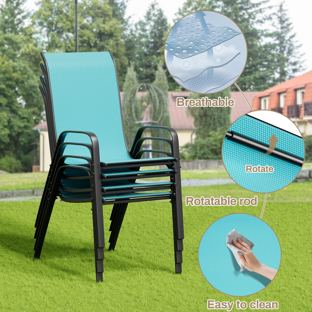 Pirecart 5-Piece Outdoor Patio Dining Table Set with 4 Stackable Textilene Chairs for for Patio, Lawn, Garden, Gray