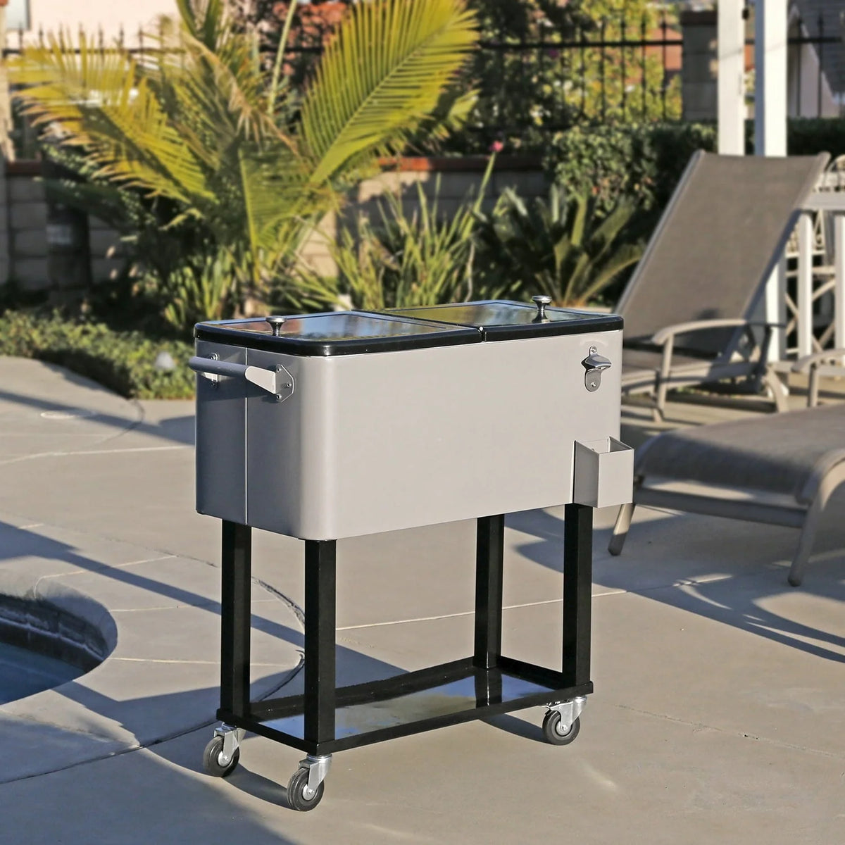 Home Aesthetics Grey 80 Qt Quart Rolling Cooler Ice Chest Beverage Bar for Patio
