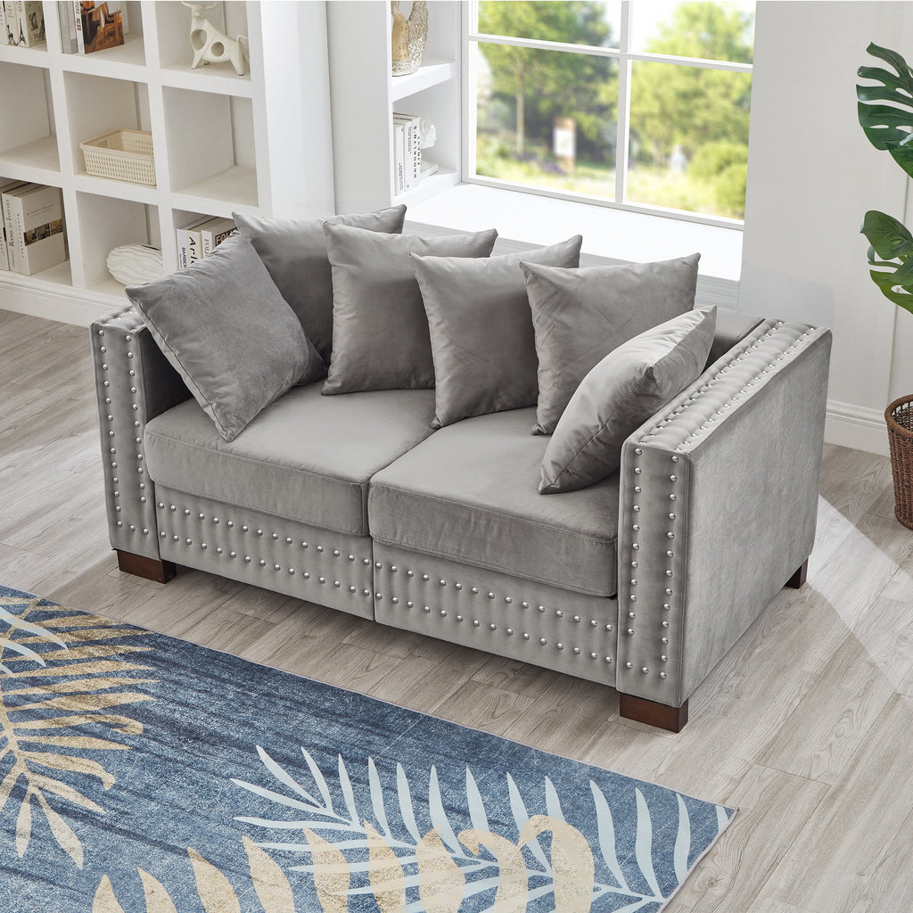 Modern Velvet Sofa Set 2+3 Seater Sofa Loveseat Couch with Silver Nail Trim, Square Armrests and Hidden Storage, Luxury Living Room Couch with Pocket Spring Cushions