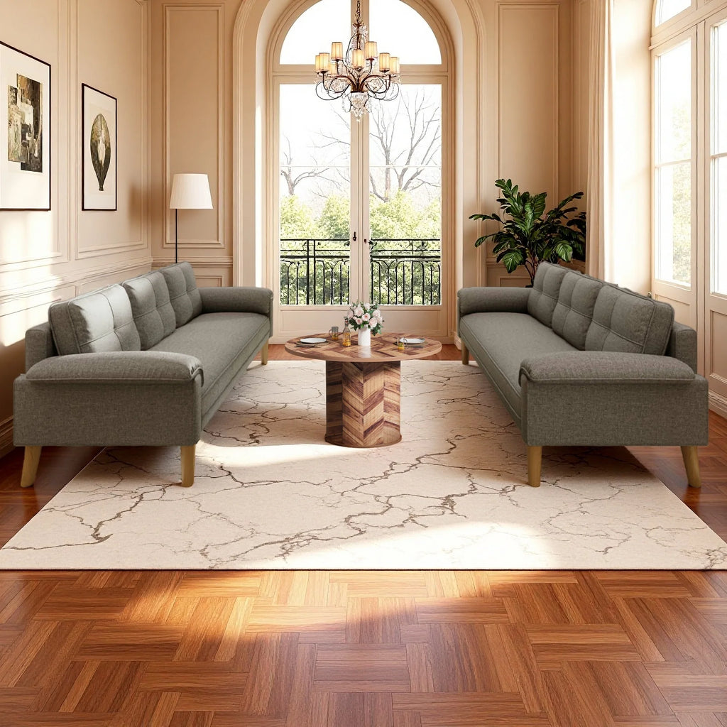Lofka 69" Small Modern Sofa with Round Storage Coffee Table(Sliding Door) and Thick Armrest for Living Room & Apartment