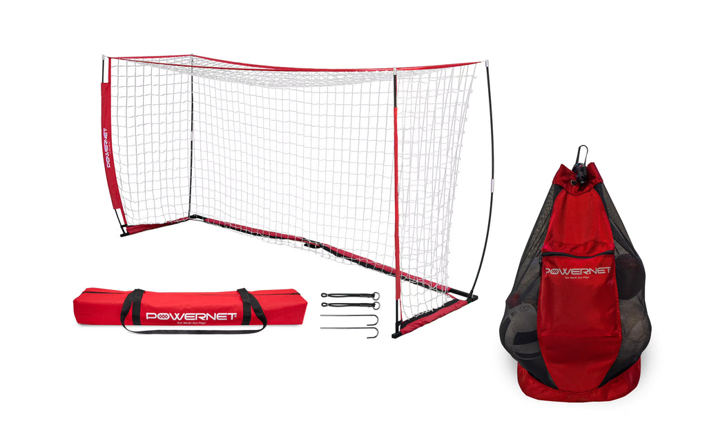 PowerNet 8x4 Ft Soccer Goal Portable Bow Style Net and Large Ball Carry Bag Bundle | Quick Setup Ultra Portable | Full Size Framed Soccer Goal | Perfect for Teams and Coaches