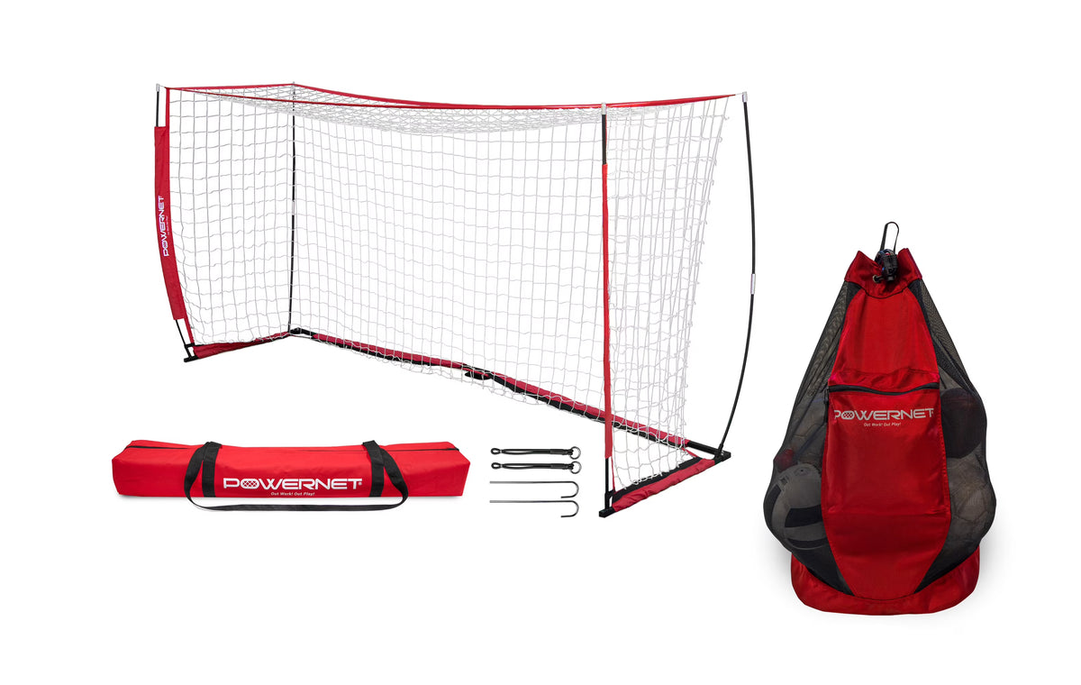 PowerNet 8x4 Ft Soccer Goal Portable Bow Style Net and Large Ball Carry Bag Bundle | Quick Setup Ultra Portable | Full Size Framed Soccer Goal | Perfect for Teams and Coaches