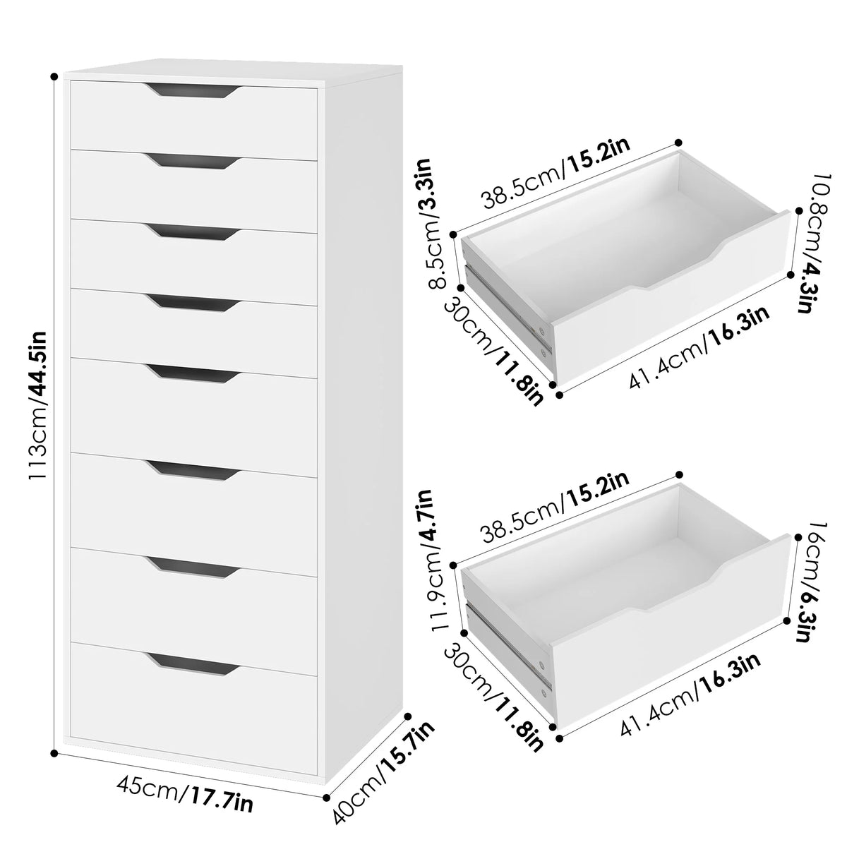 Homfa Vertical 8 Drawer Dresser, 44.5����H Modern Drawers Dresser for Bedroom Living Room, White