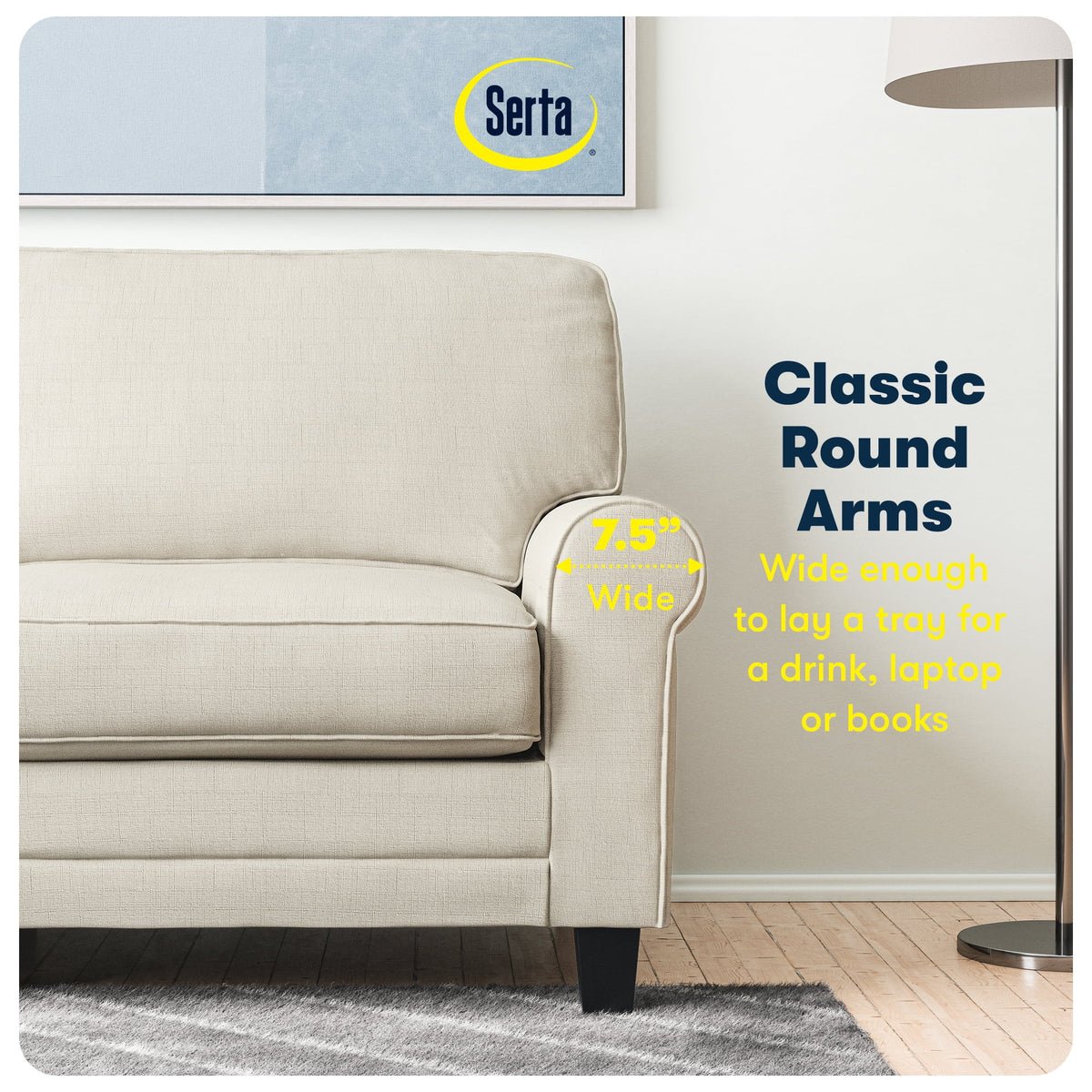 Serta Copenhagen 73" Rolled Arm Sofa with Removable Covers Light Gray