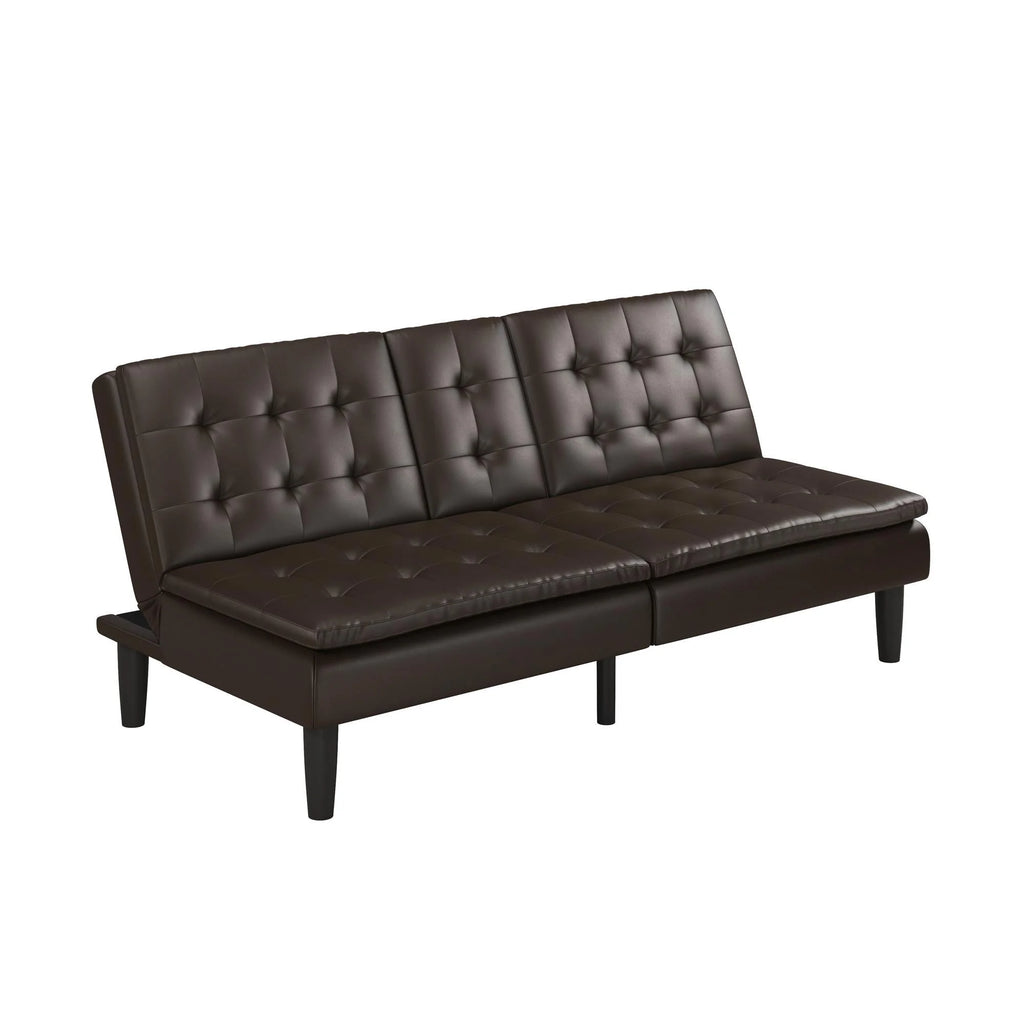 Mainstays Memory Foam 71.5" Futon with Cupholder and USB, Black Faux Leather