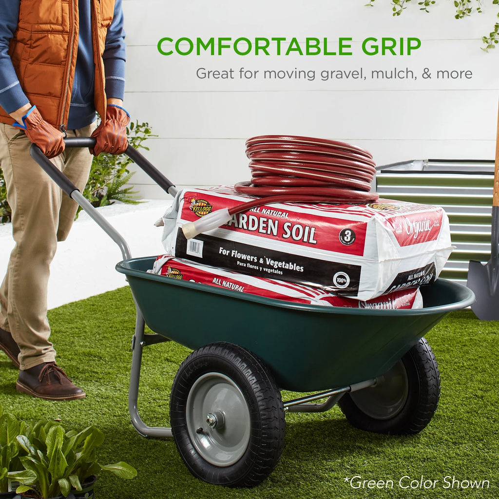 Best Choice Products Dual-Wheel Home Wheelbarrow Yard Garden Cart for Lawn, Construction - Green