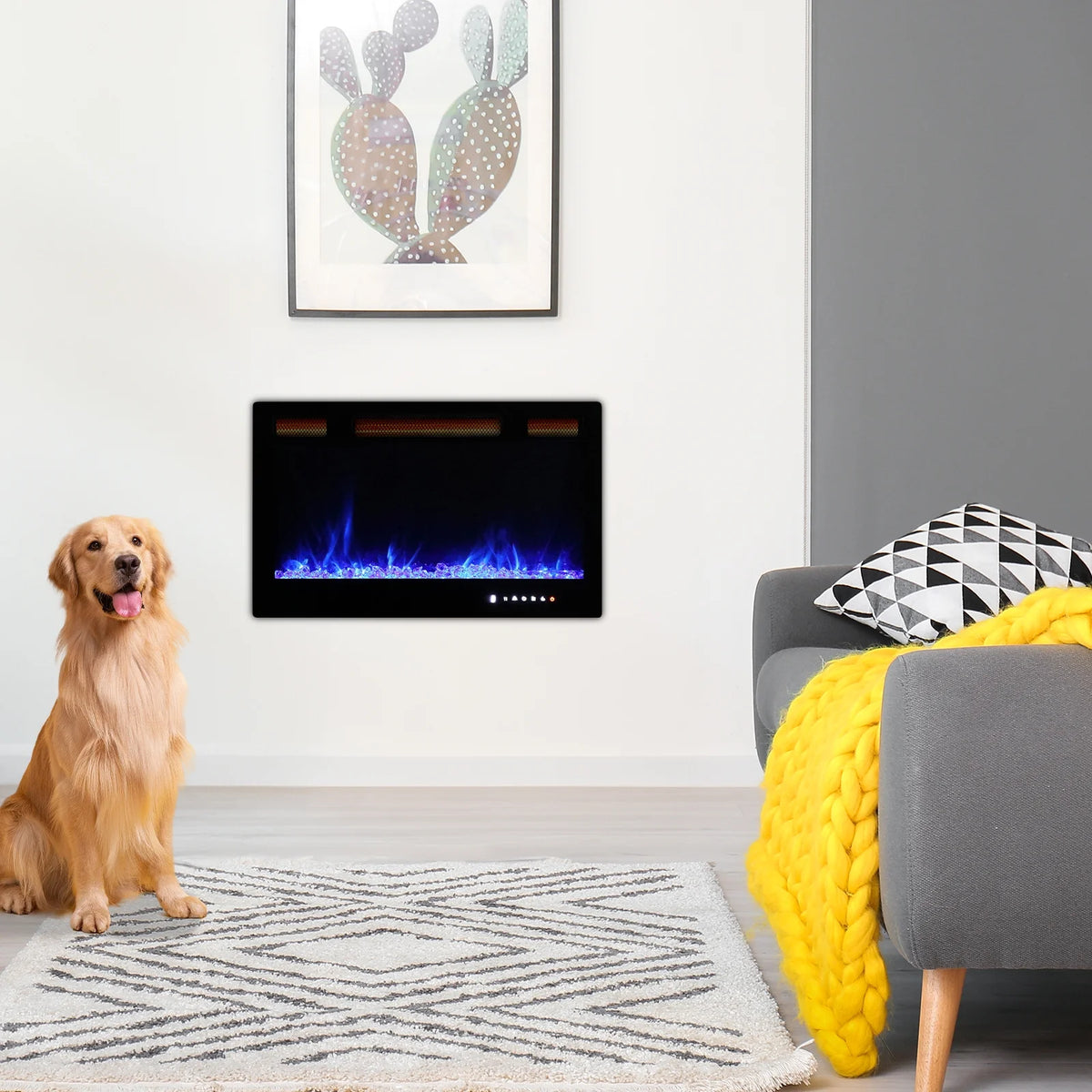 Ktaxon 30" Electric Fireplace, Freestanding/Inserts/Wall Mounted Fireplace Heater with Remote Control, 12 Adjustable Flame Colors, Log & Crystal, 8H Timer for Living Room, Bedroom