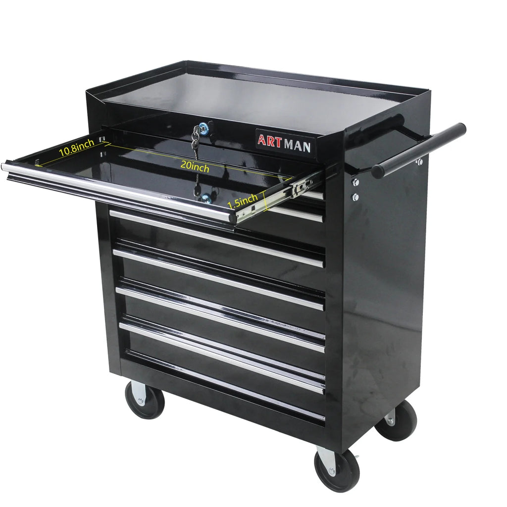 7-Drawer Rolling Tool Chest, Metal Tool Storage Organizer Cart with Locking System and Wheels, Multifunctional Mechanic Tool Cart for Garage, Warehouse, Workshop, Repair Shop, Red