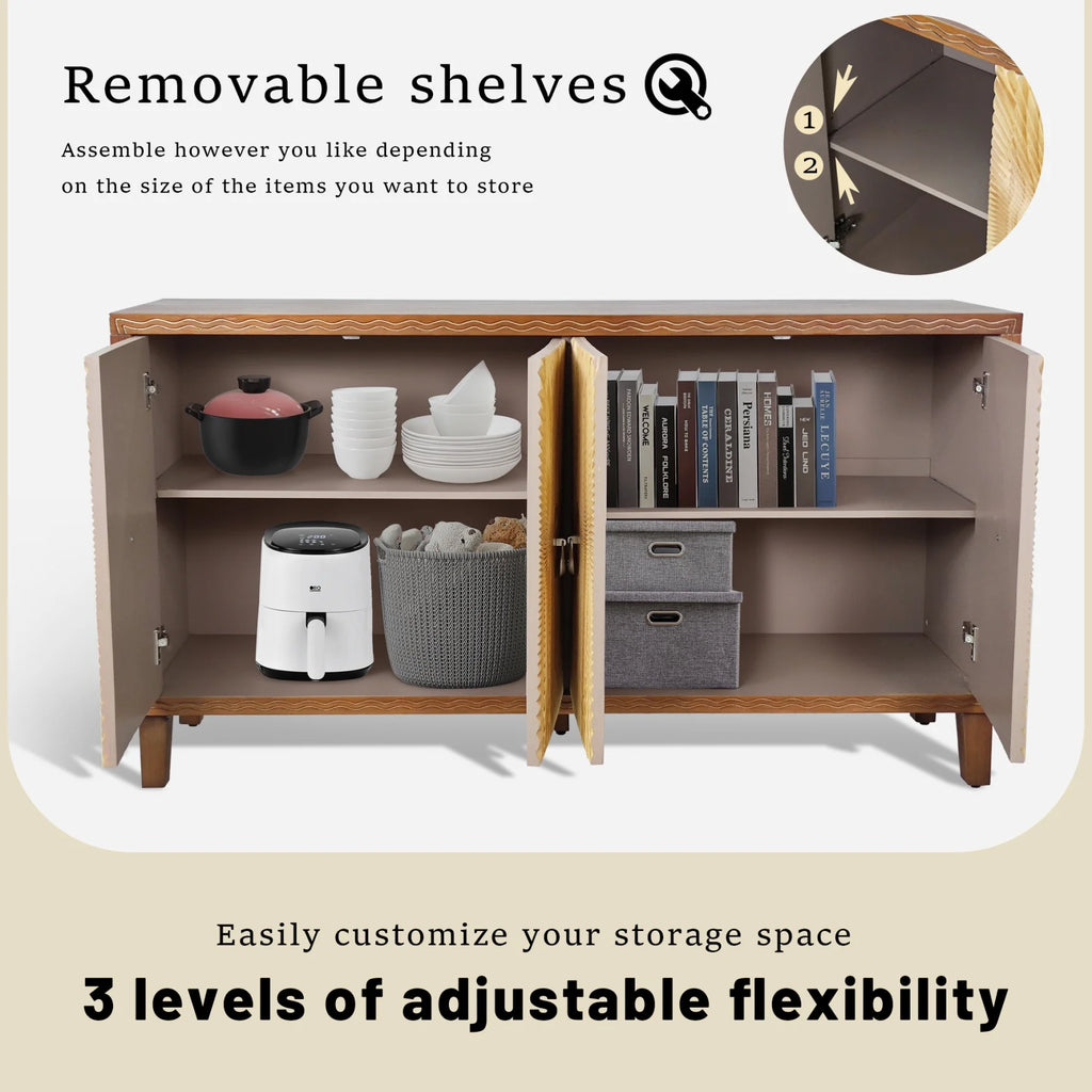 Large 4-Door Storage Cabinet with Adjustable Shelves, Modern Multi-Room Organizer for Living Room, Kitchen, Bedroom, Hallway - Blue