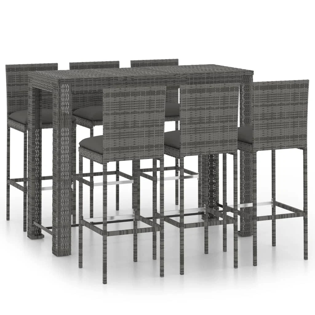 vidaXL Patio Bar Set Outdoor Bistro Set Bar Stool Bistro Table Poly Rattan