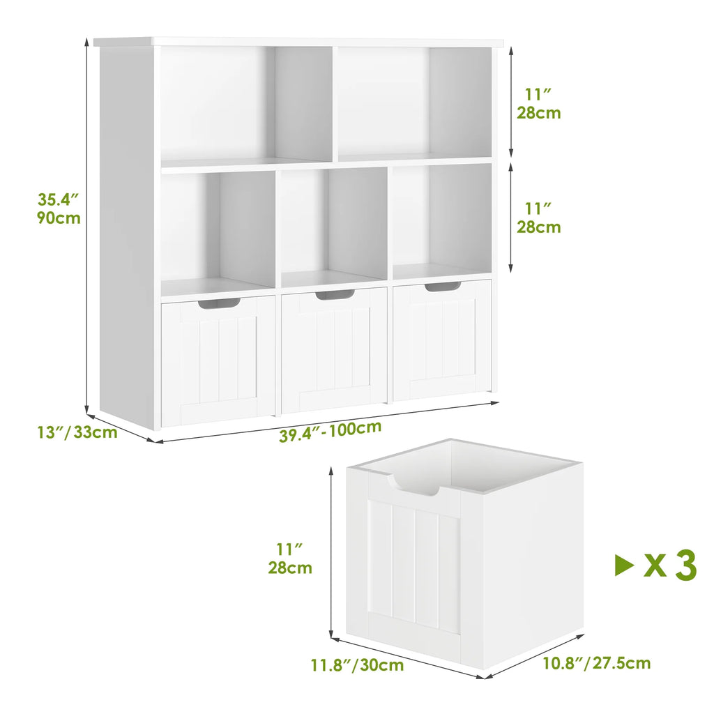 Homfa Toy Storage Organizer with 3 Movable Drawers, 5 Cube Kids Bookcase for Playroom, Storage Cabinet for Living Room, White Finish