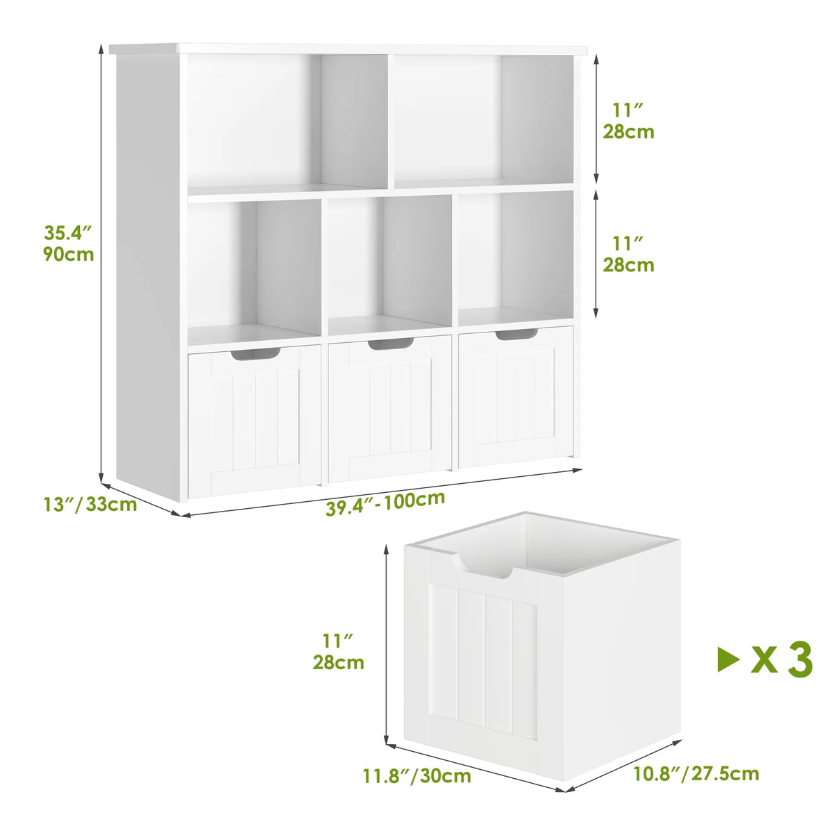 Homfa Toy Storage Organizer with 3 Movable Drawers, 5 Cube Kids Bookcase for Playroom, Storage Cabinet for Living Room, White Finish