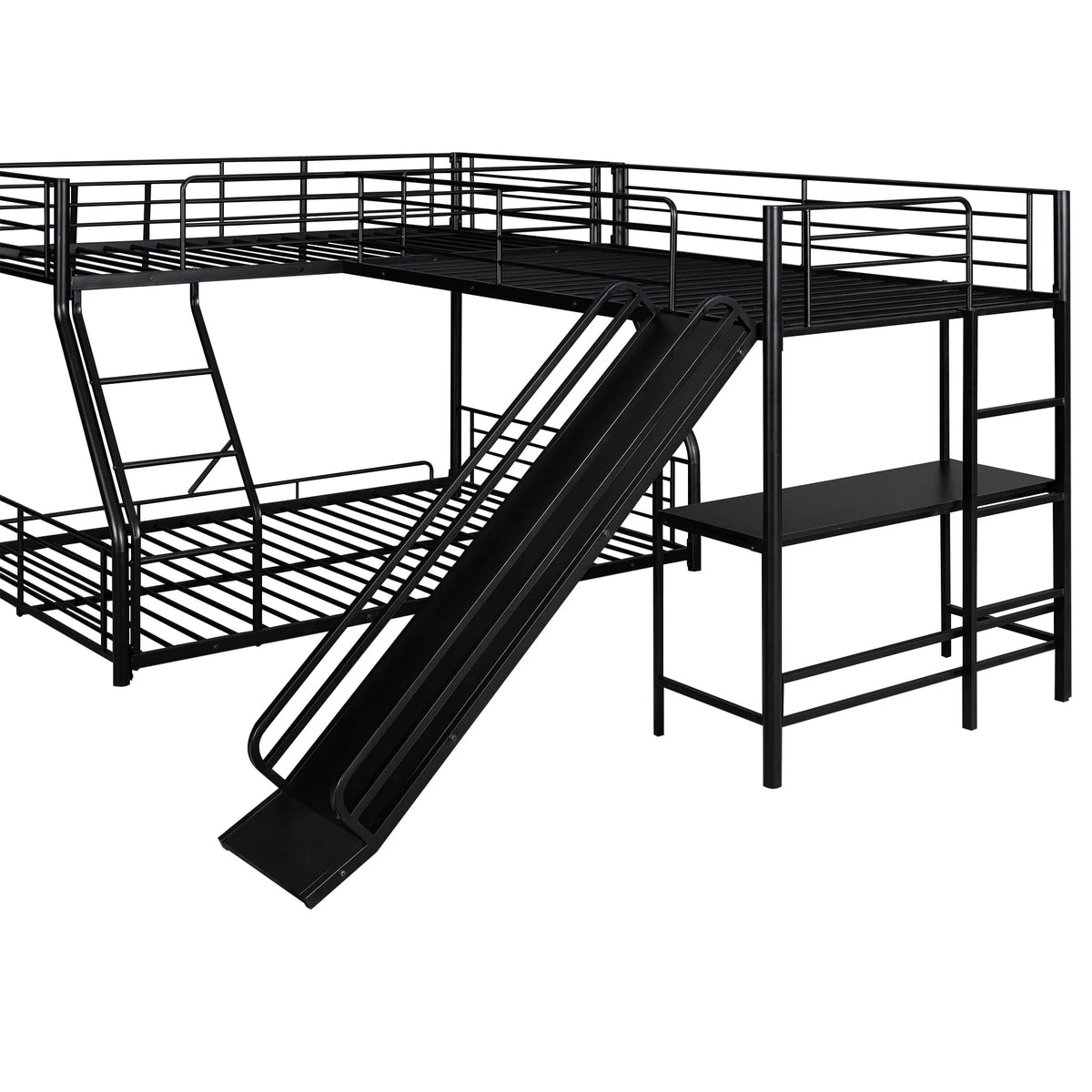 Metal L-Shaped Twin over Full Bunk and Loft Bed with Desk for Kids, Black