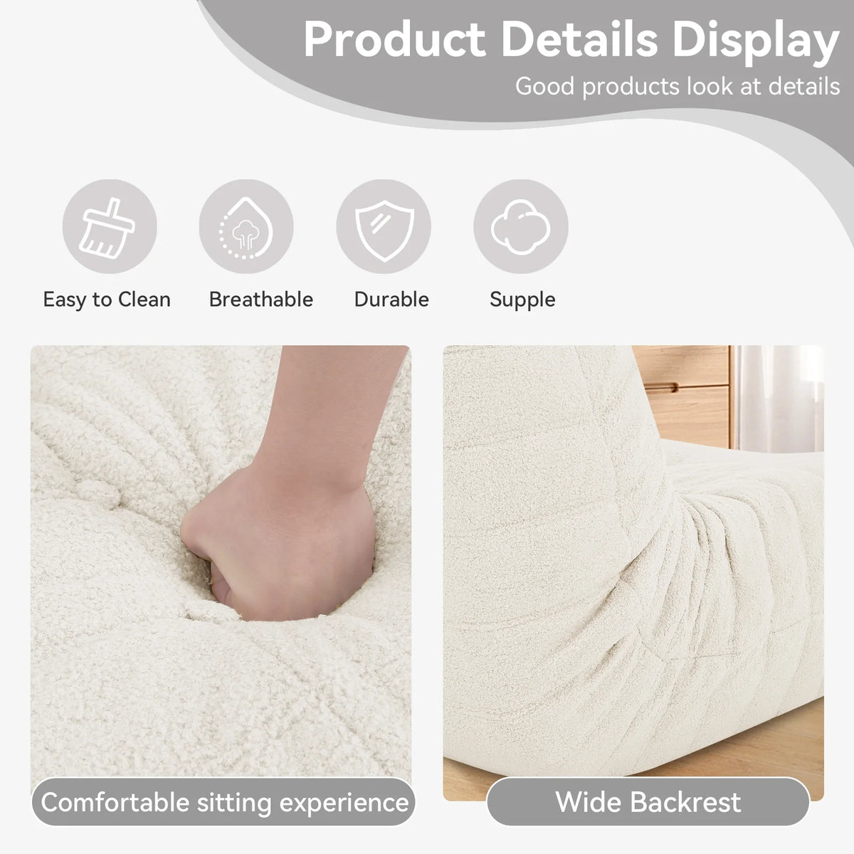 VFD Bean Bag Chairs for Adults, Beanbag Chair with Ottoman Lounge Sofa Memory Foam Comfy Reading Chair for Bedroom & Living Room, Lazy Floor Sofa Couch