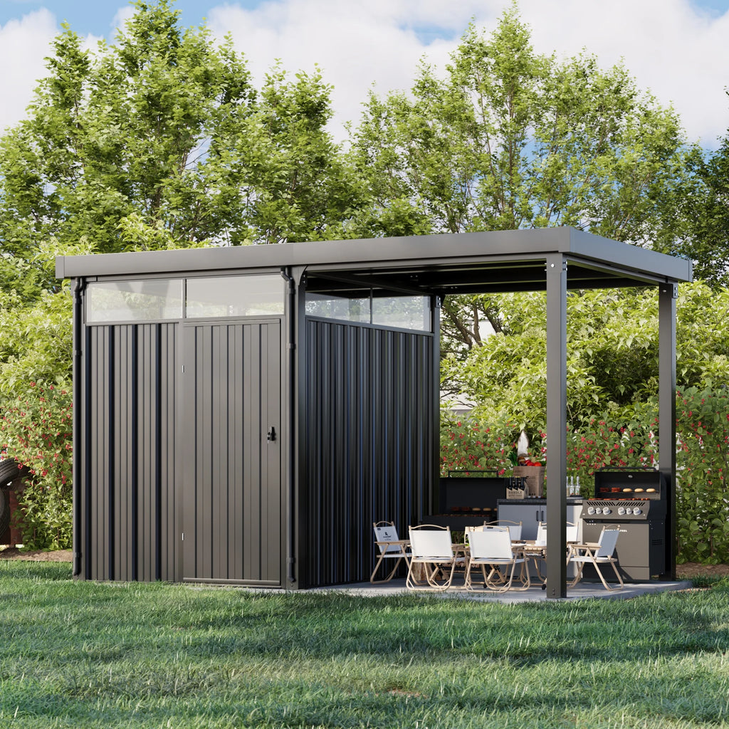 Patiowell 6' x 3' Horizontal Metal Shed, Outdoor Storage Black Trash Shed with Double Lockable Doors, Easy Lift Hinges and Sloping Roof