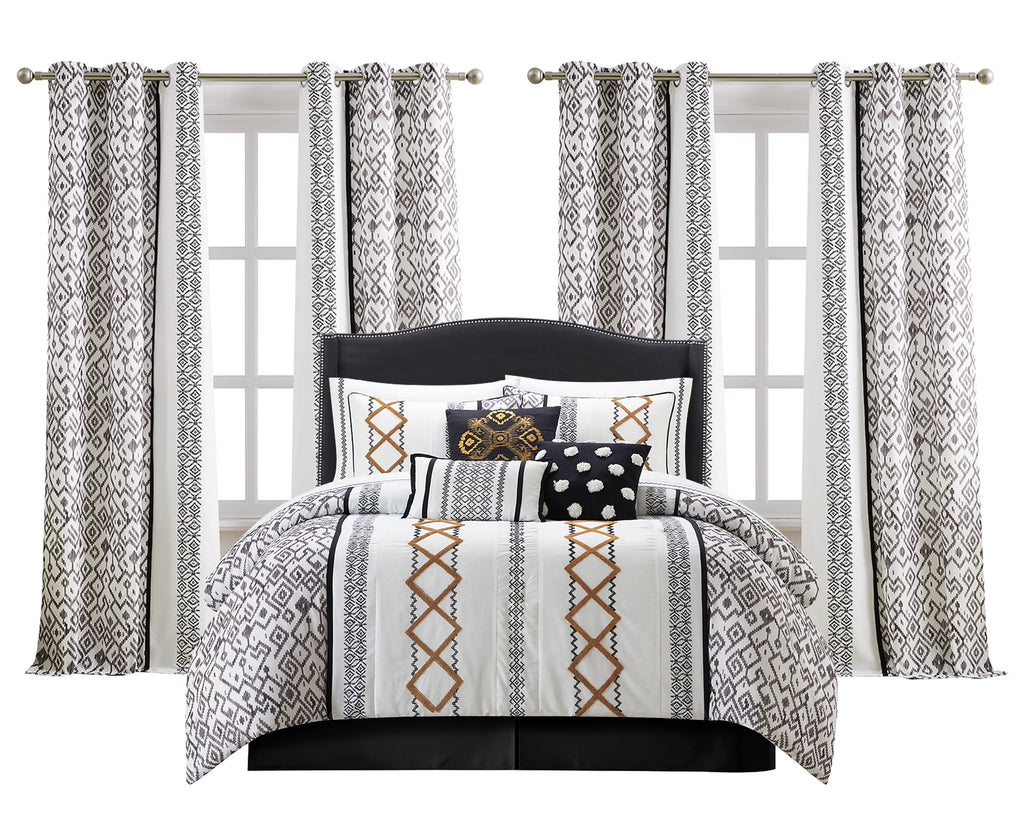 Lanco Luxury 7 Piece Cozy Boho Comforter Set Queen Beige Embroidered Girls Bedding, Premium Microfiber, All Season Home Décor