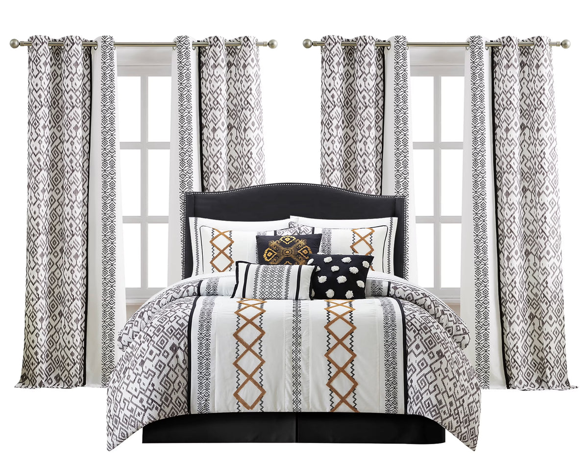 Lanco Luxury 7 Piece Cozy Boho Comforter Set Queen Beige Embroidered Girls Bedding, Premium Microfiber, All Season Home Décor