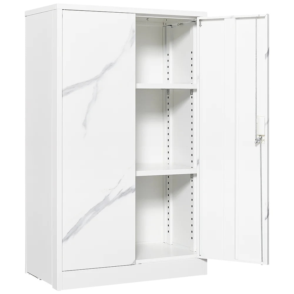 Metal Storage Cabinet with Locking Doors and Adjustable Shelf, Folding Filing Storage Cabinet, Rolling Storage Locker Cabinet for Home Office,School,Garage, White
