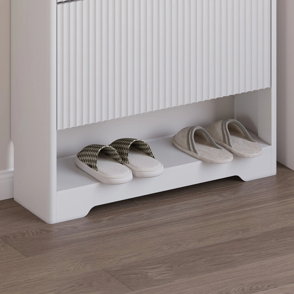 FANRAL Shoe Cabinet with 2 Flip Drawers & Open Storage,Fluted Shoe Storage Cabinet Rack Organizer with Adjustable Shelves for Entryway,Closet,Hallway,White