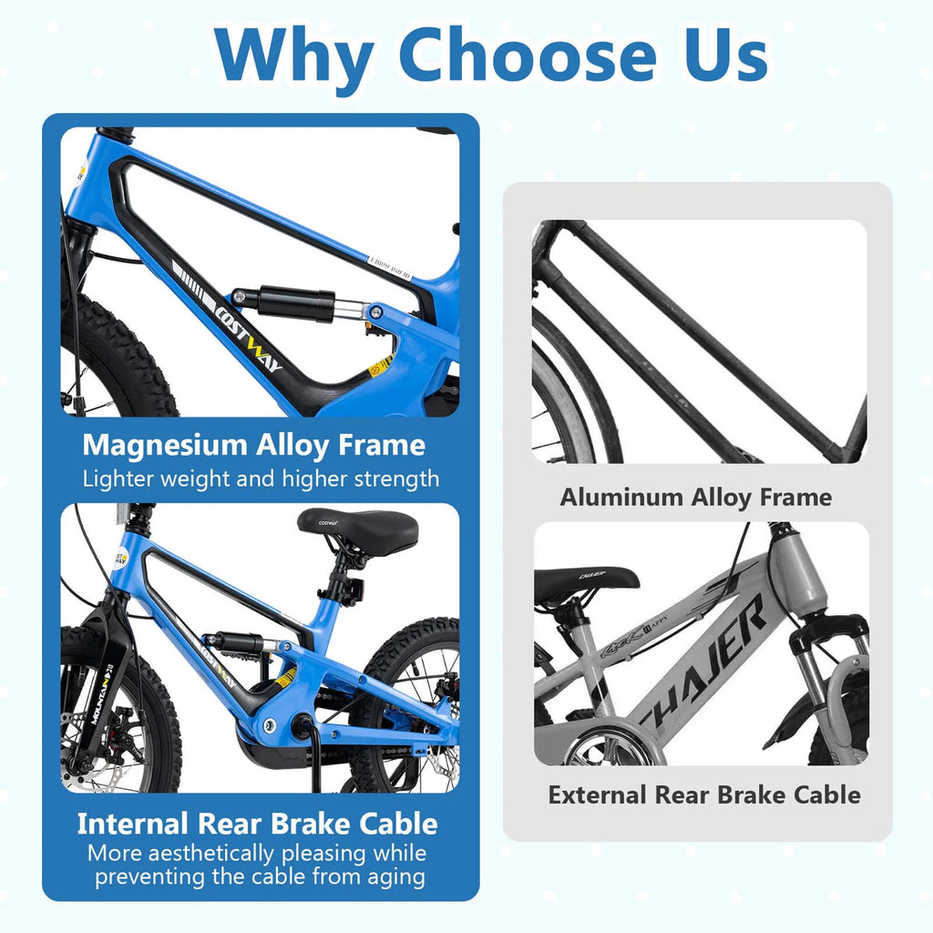Costway 16 Inch Children Bicycle with Training Wheels & Double Disc Brakes Adjustable Seat Magnesium Alloy Blue