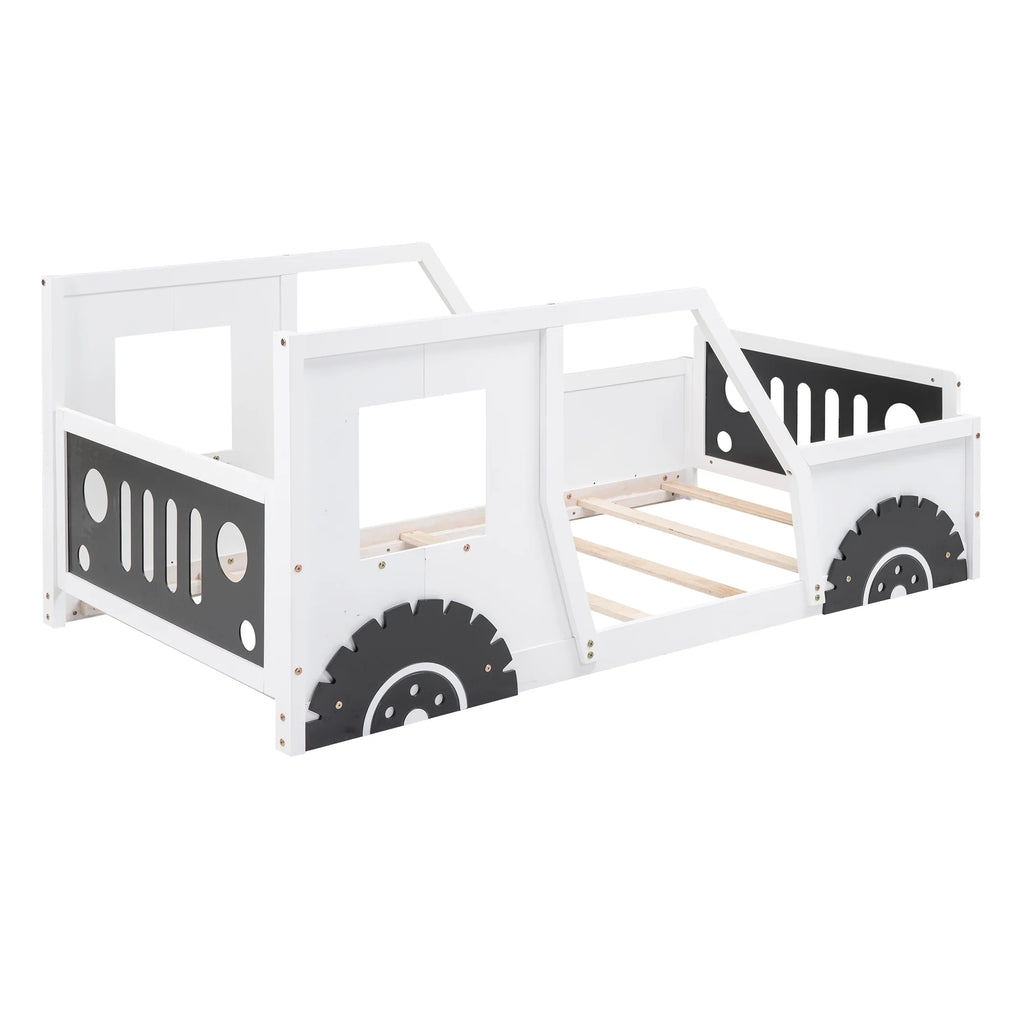Euroco Car-Shaped Full Size Wood Platform Bed for Kids�� Bedroom, Solid Car Bed for Kids Gift, Low Profile, Blue