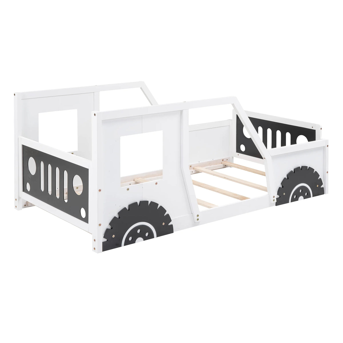 Euroco Car-Shaped Full Size Wood Platform Bed for Kids�� Bedroom, Solid Car Bed for Kids Gift, Low Profile, Blue