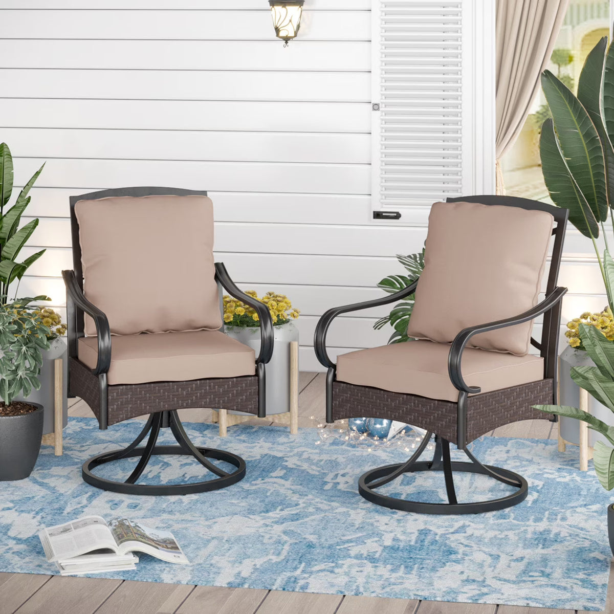 Sophia&William Patio Swivel Dining Chairs Set of 4 with Beige Cushions