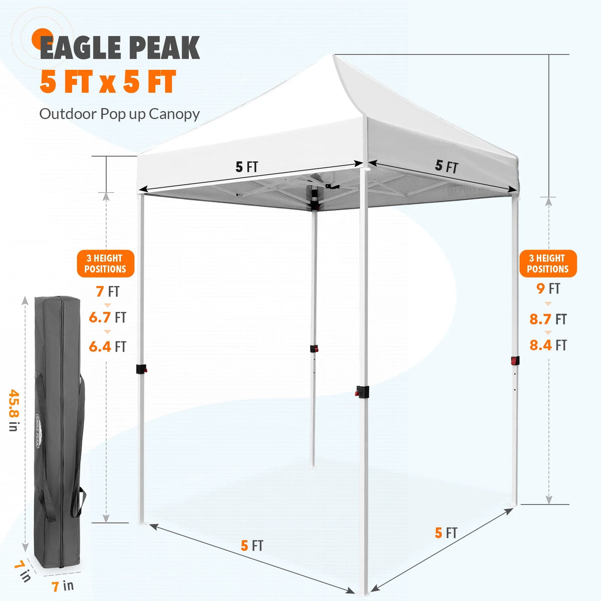 EAGLE PEAK 5x5 Pop Up Canopy Tent Instant Outdoor Canopy Easy Set-up Straight Leg Folding Shelter（Blue）