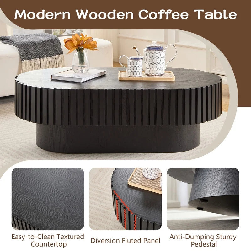 FFH 43.7 inch Oval Coffee Table for Living Room,Handcraft Rustic Corner Coffee Table Nature Wood Relief Sturdy Pedestal for Apartmen,Side Table Centre Table,Nature Wood