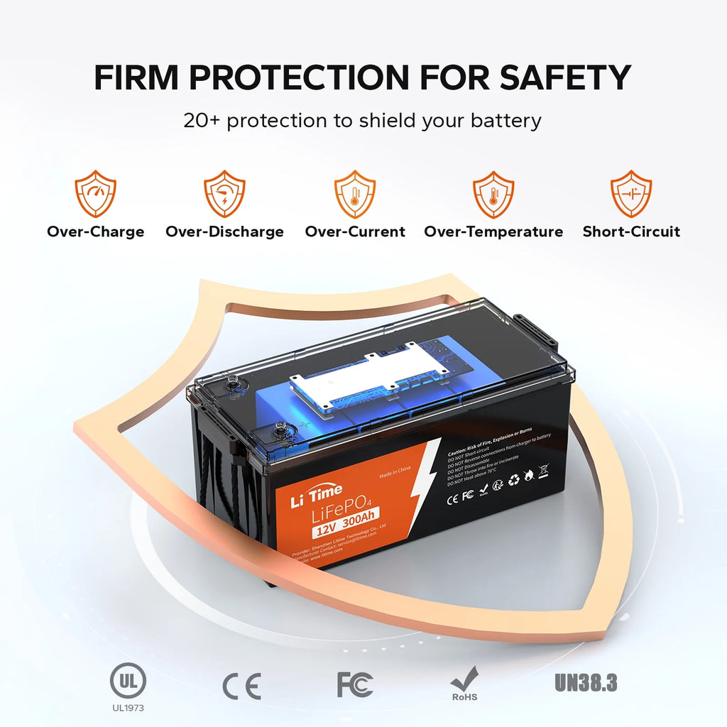 LiTime 12V 300Ah LiFePO4 Battery 200A BMS 2560W Lithium Battery for Off-Grid RV Solar Motorhome