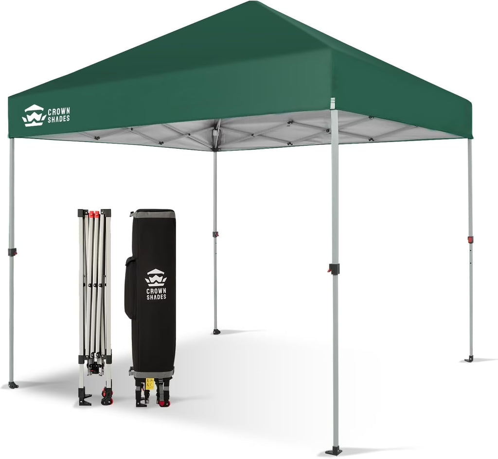 CROWN SHADES 8x8 Pop Up Canopy with One Push Setup Easy Outdoor Sun Shade for Events Parties Camping Forest Green