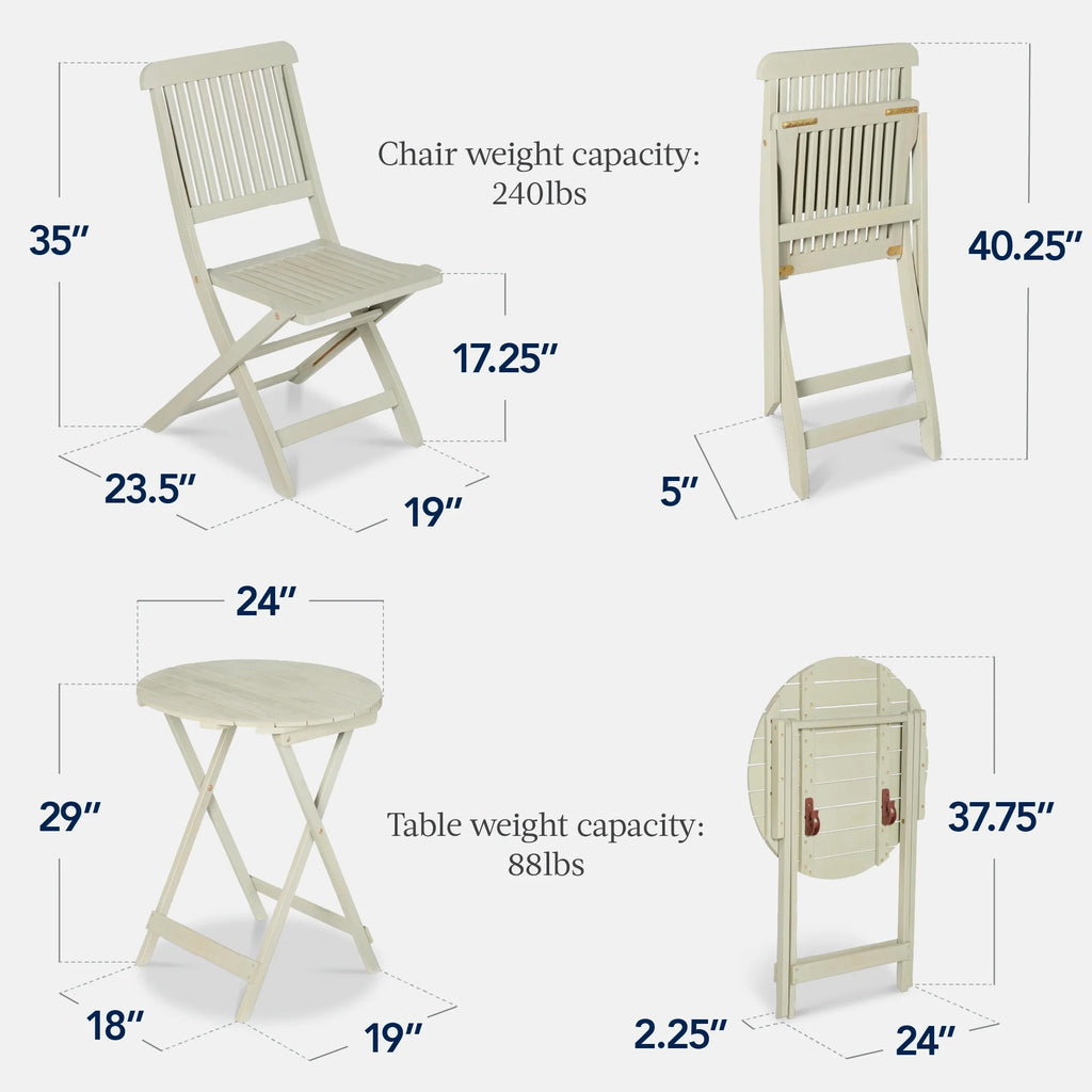 Best Choice Products 3-Piece Acacia Wood Bistro Set, Folding Patio Furniture w/ 2 Chairs, Table - Natural